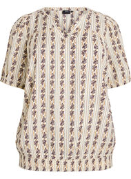 Trykt bluse med smocket fold, Egret AOP