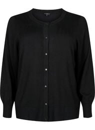 Strikkecardigan med rund hals og knapper, Black