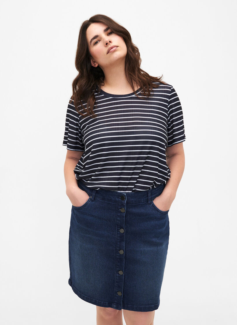 FLASH - Denimskjørt med knappelukking, Blå, Model image number 0