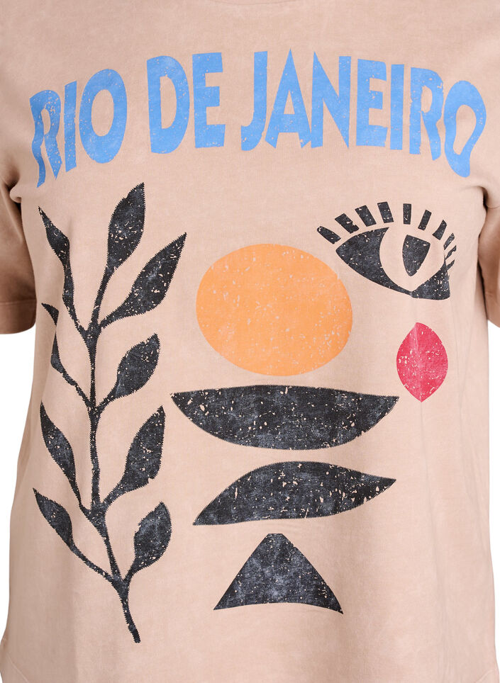 Bomulls-T-skjorte med trykk foran, Beige, Packshot image number 2