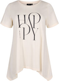 T-skjorte i bomull med tekst, Buttercream HAPPY