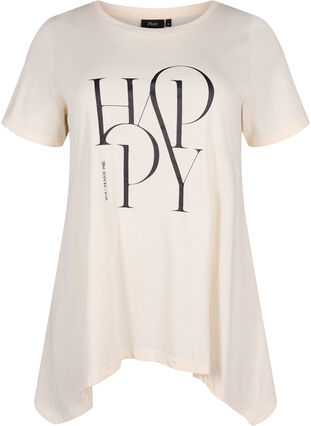 T-skjorte i bomull med tekst, Buttercream HAPPY, Packshot image number 0