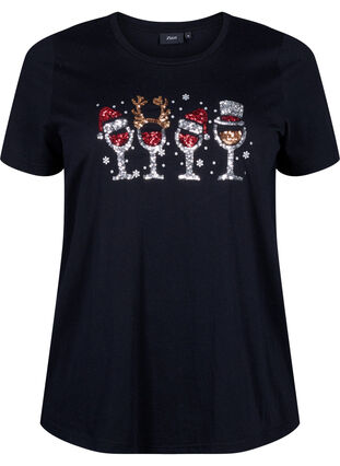 Zizzi Jule-t-skjorter i 100% bomull, Black w. Drinks, Packshot image number 0
