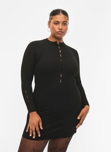 Tettsittende kjole med cut-out detaljer, Black, Model image number 0