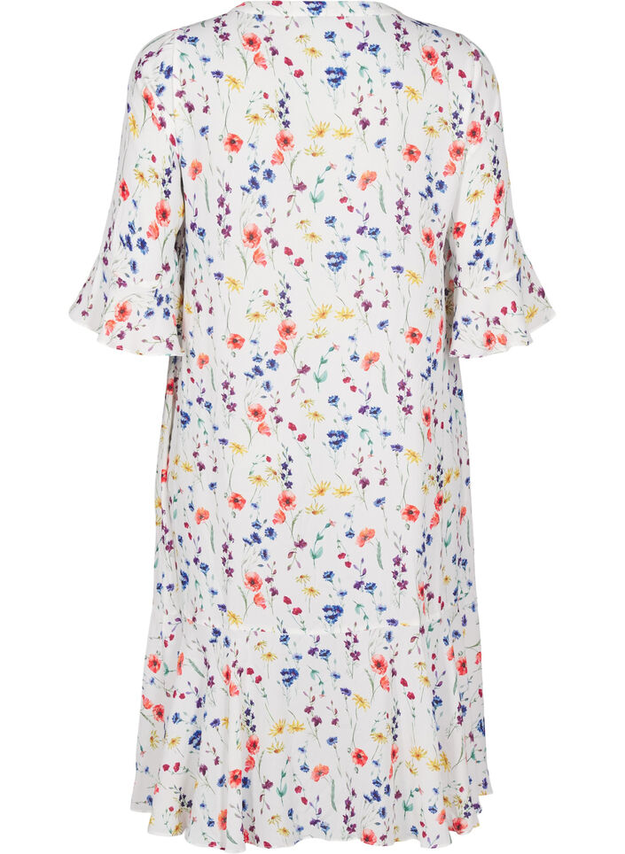 Blomstret midikjole med 3/4-ermer, Multi Flower AOP, Packshot