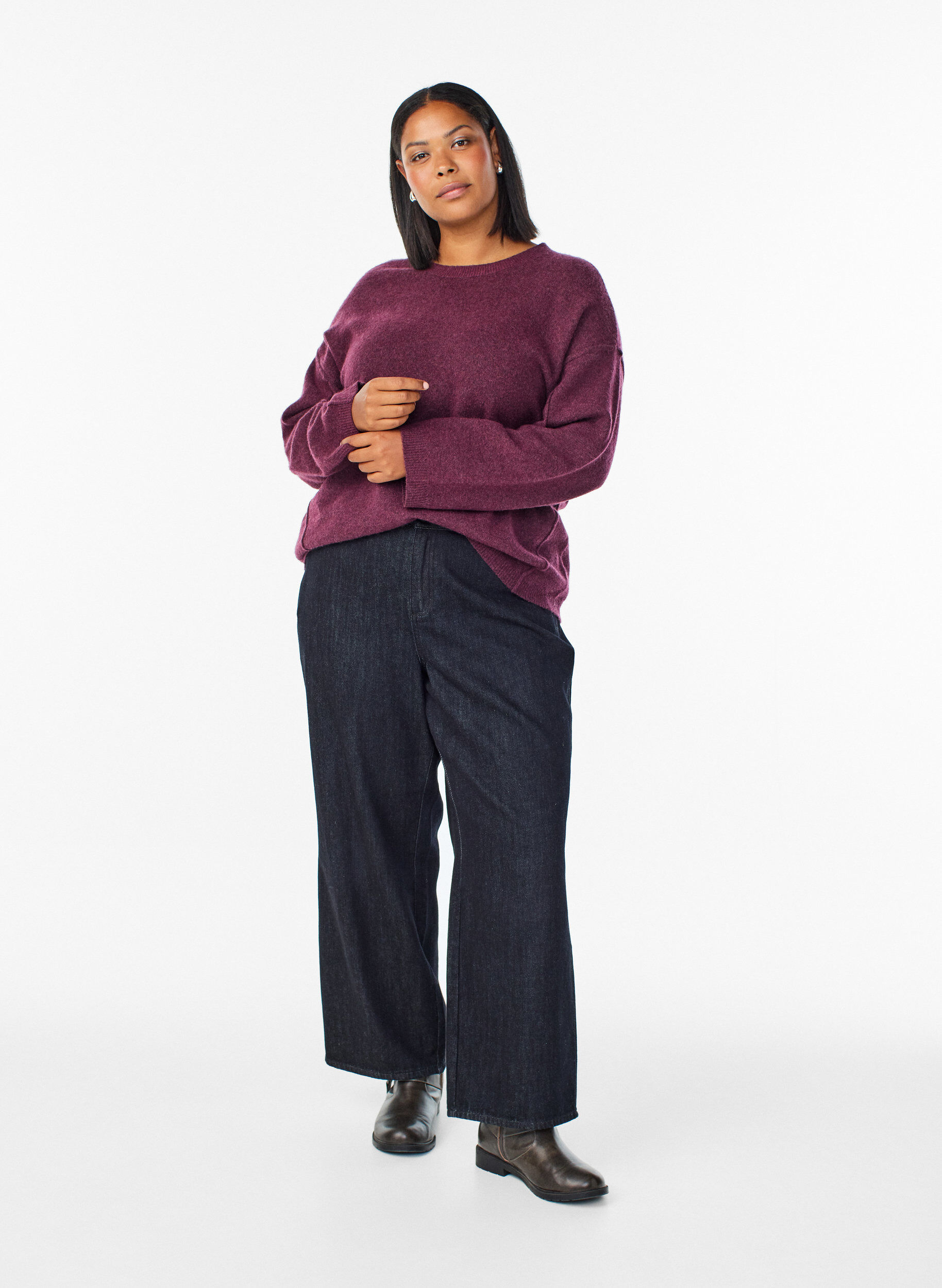 ZizziL&oslash;s strikkegenser med markante s&oslash;mmer, M&oslash;rk Bordeaux, Model image number 1