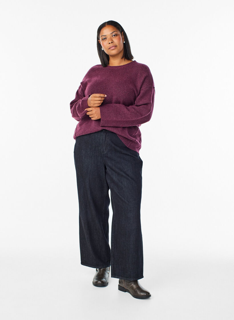 L&oslash;s strikkegenser med markante s&oslash;mmer, M&oslash;rk Bordeaux, Model image number 1