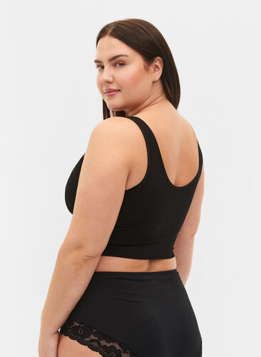 Sømløs BH med blonder, Black, Model image number 1