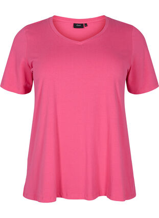 Ensfarget basis T-skjorte i bomull, Hot Pink, Packshot image number 0