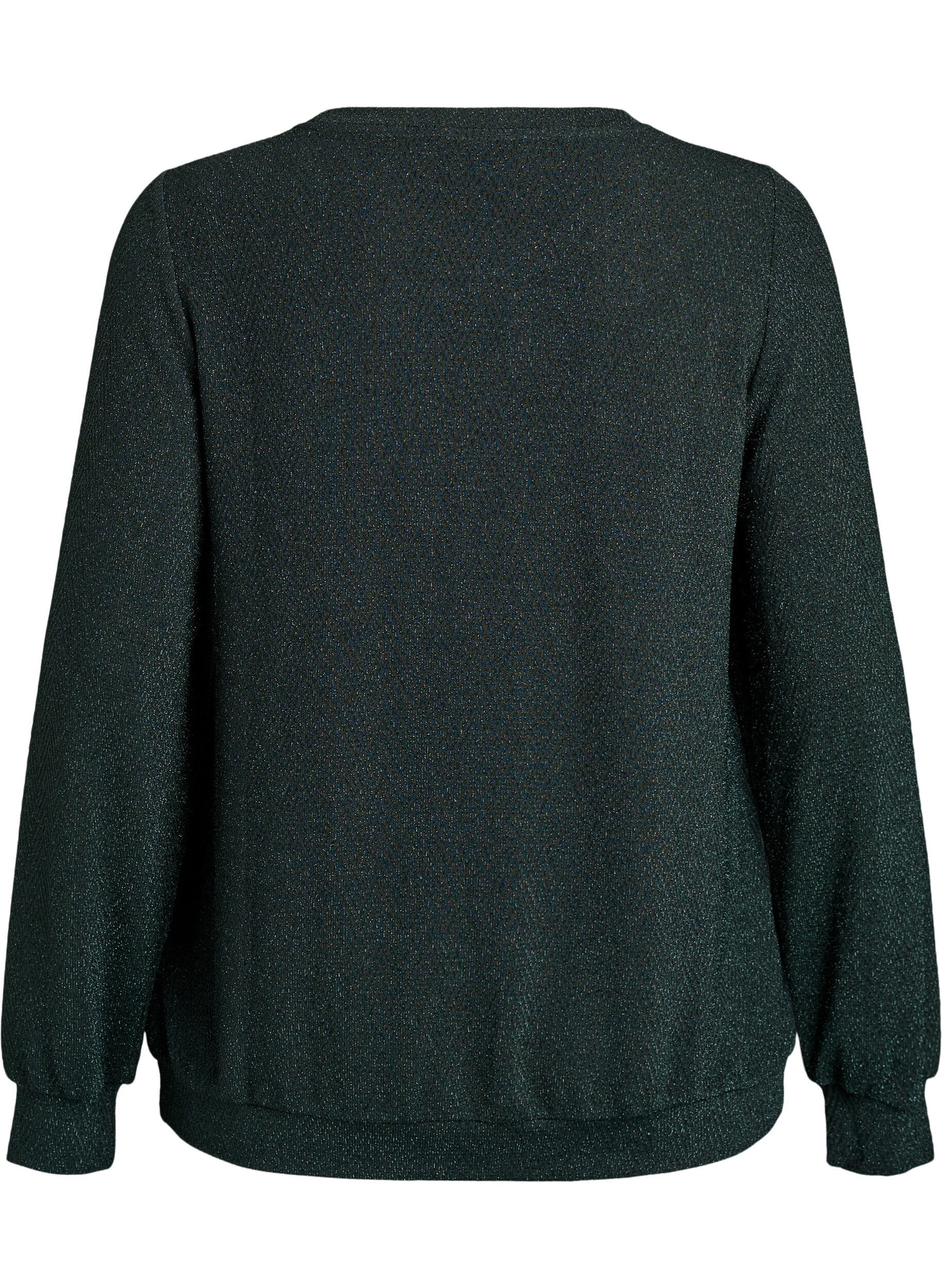 Zizzi Bluse med fiskebensm&oslash;nster og glittertr&aring;d, Gr&oslash;nn, Packshot image number 1