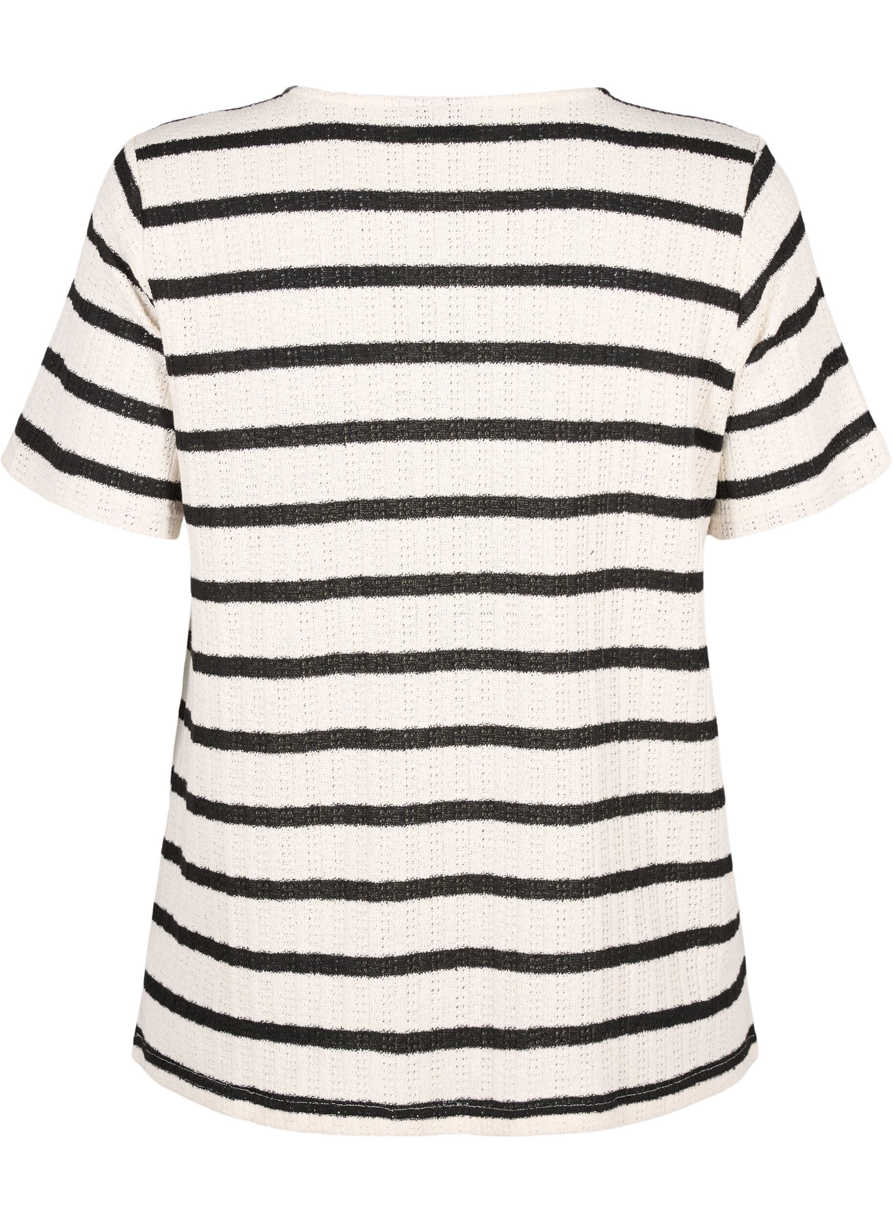 Zizzi Bluse med korte ermer og kontrastfargede striper, Sand Black Stripe, Packshot image number 1