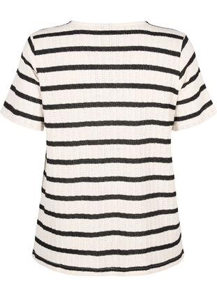 Bluse med korte ermer og kontrastfargede striper, Sand Black Stripe, Packshot image number 1