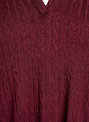 Zizzi Strikkebluse med krage og flettemønster, Mørk Bordeaux, Packshot image number 2