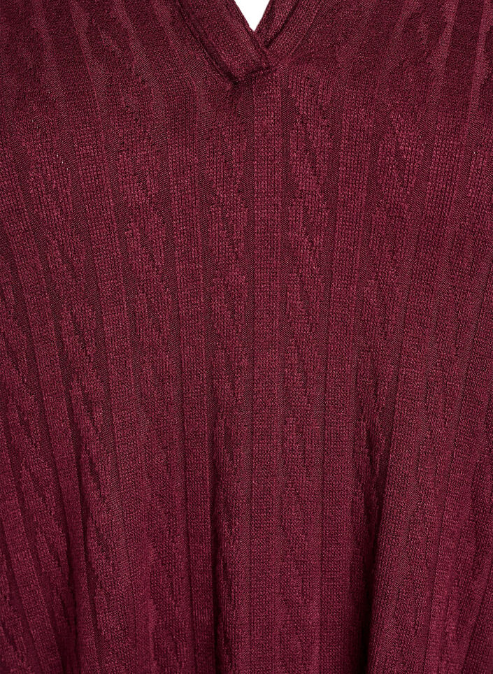 Strikkebluse med krage og flettemønster, Mørk Bordeaux, Packshot image number 2