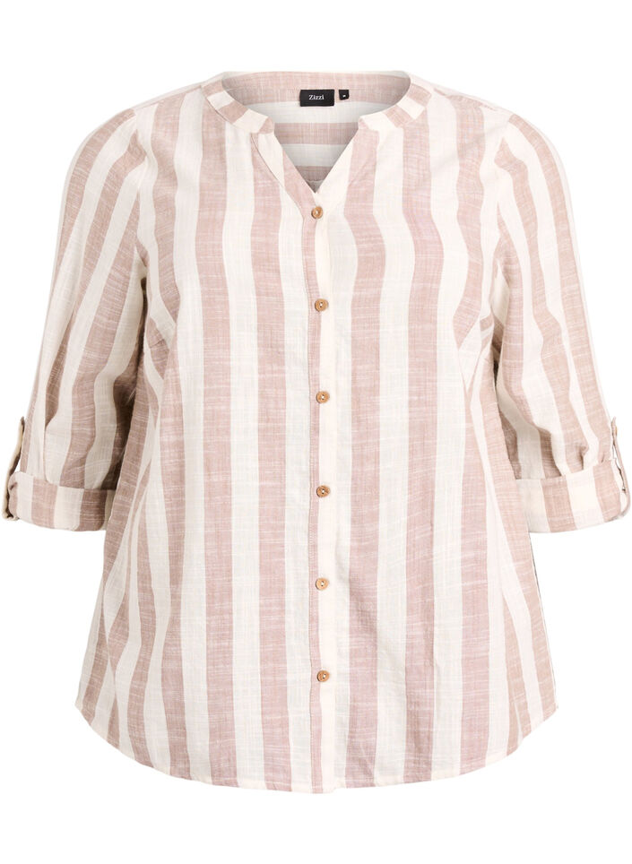 Bluse i bomull med V-hals, Beige, Packshot image number 0