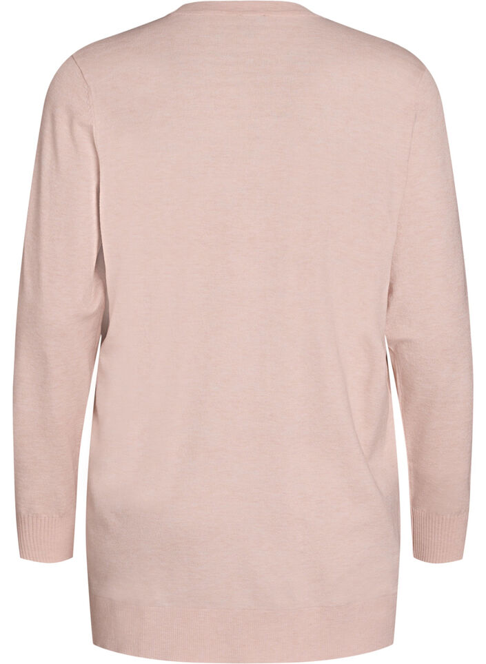 Lang &aring;pen strikket cardigan med lommer, Rosa, Packshot image number 1