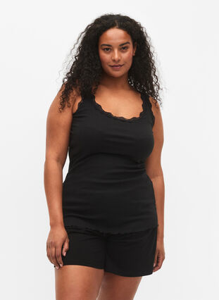 Topp med blondekant, Black, Model image number 0