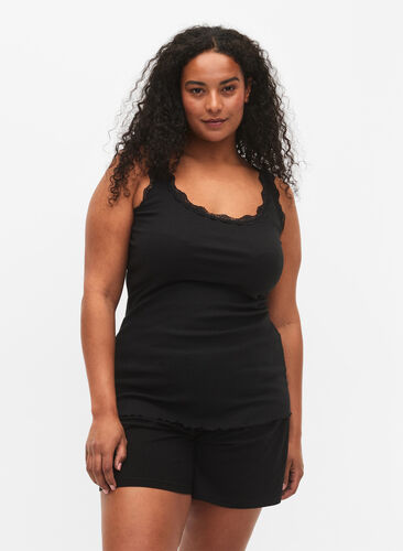 Topp med blondekant, Black, Model image number 0