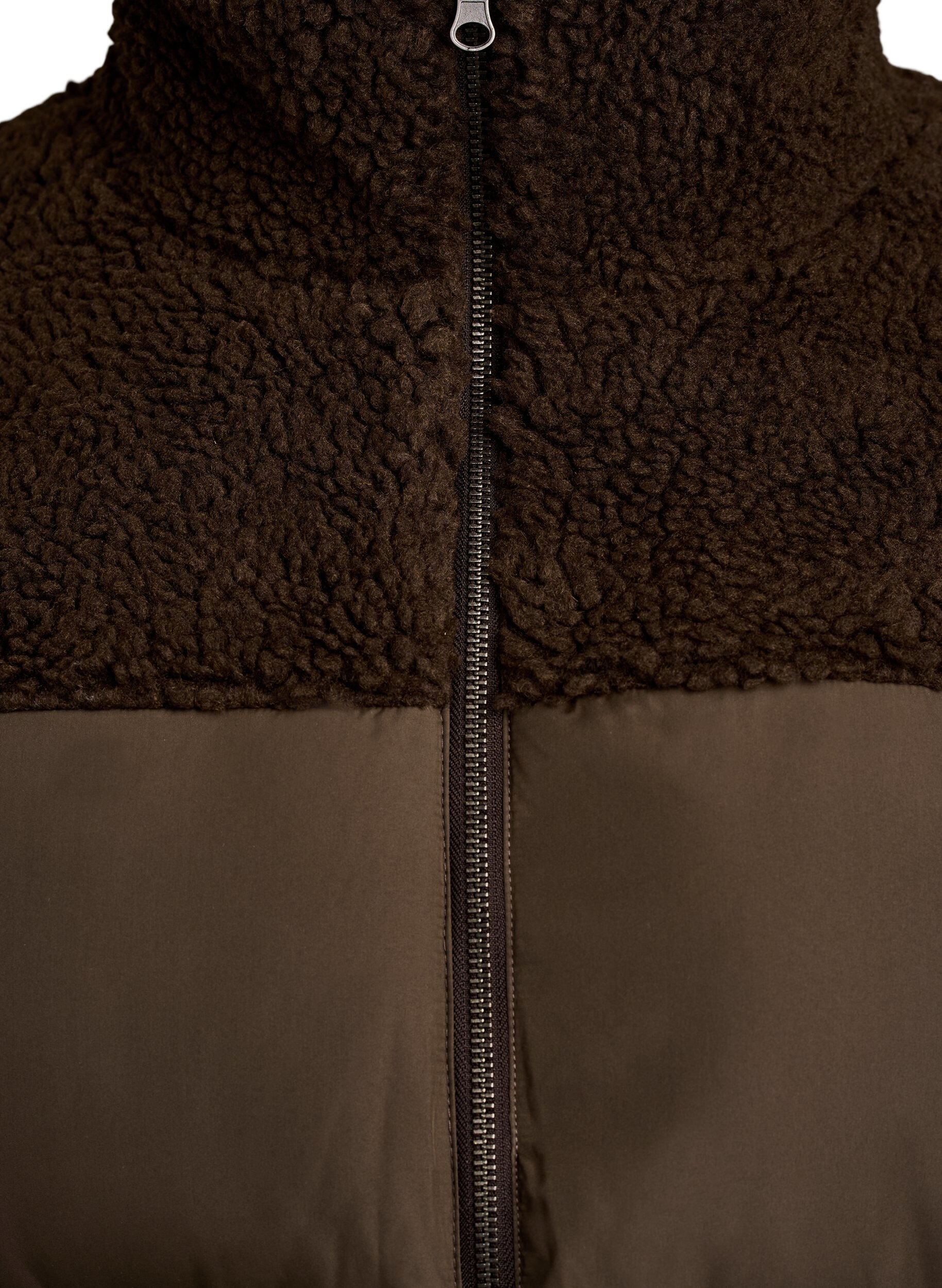 ZizziMidilang pufferjakke med teddyfleece, Brun, Packshot image number 2