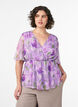 Bluse i blomstrete chiffon med korte ermer, Lilla, Model image number 0
