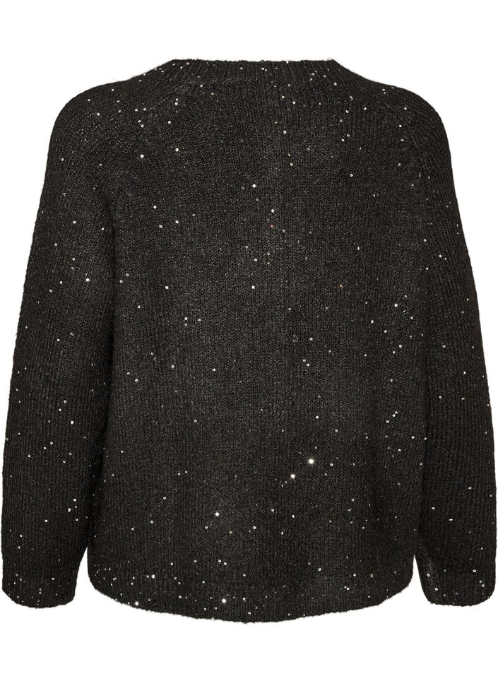 Cardigan med paljetter og knapper, Svart, Packshot image number 1