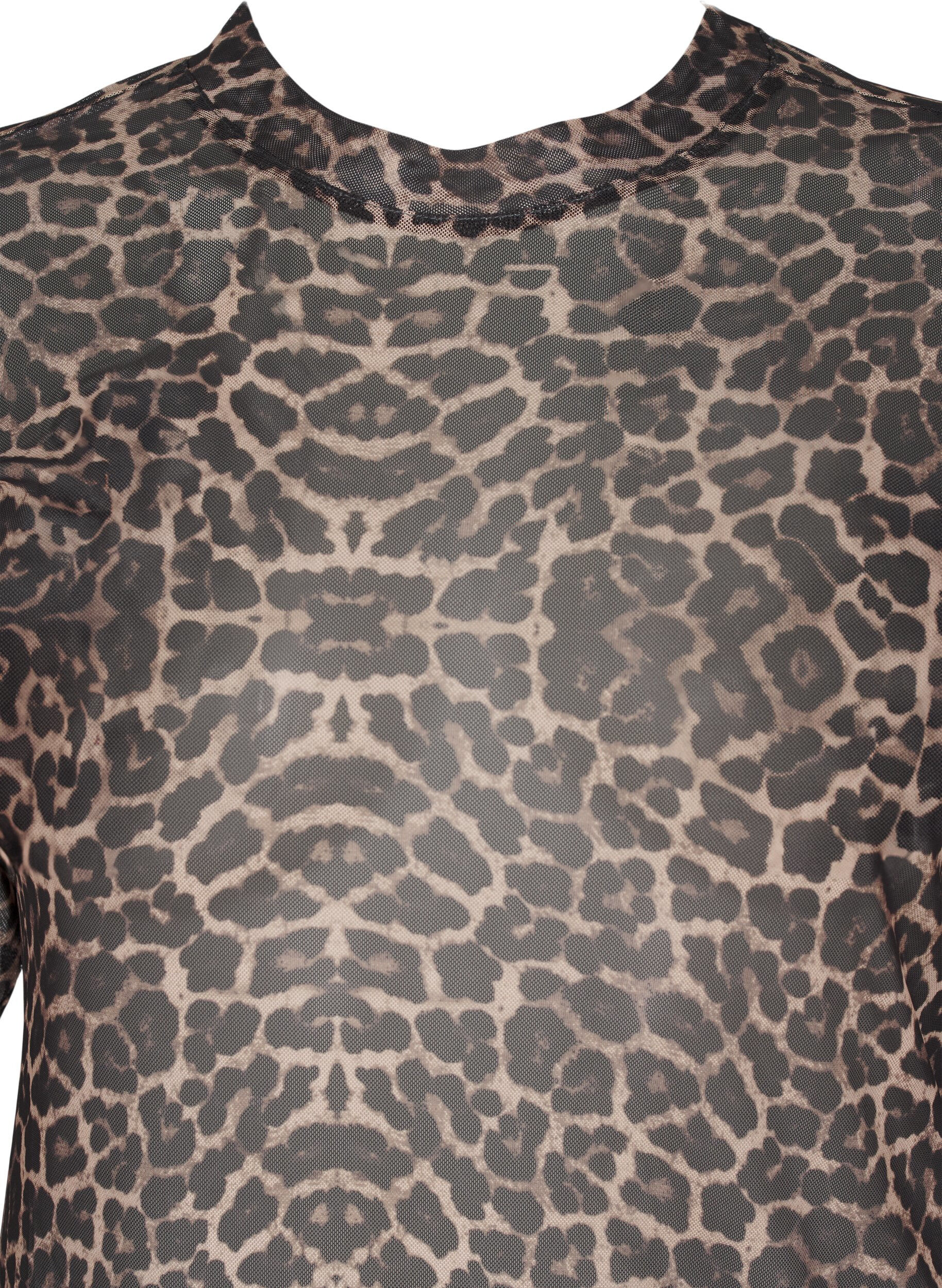 Zizzi Bluse i mesh med leopardm&oslash;nster, Brun, Packshot image number 2