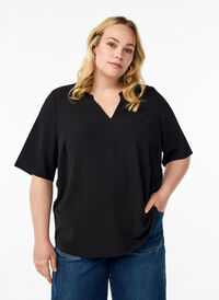 Kortermet bluse med V-hals, Svart Kortermet bluse med V-hals, Svart, Model