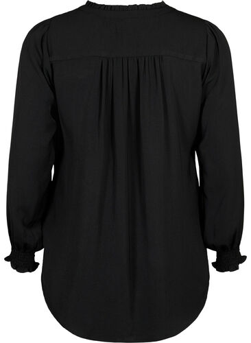 Bluse med vaffelsøm og v-utringning, Black, Packshot image number 1