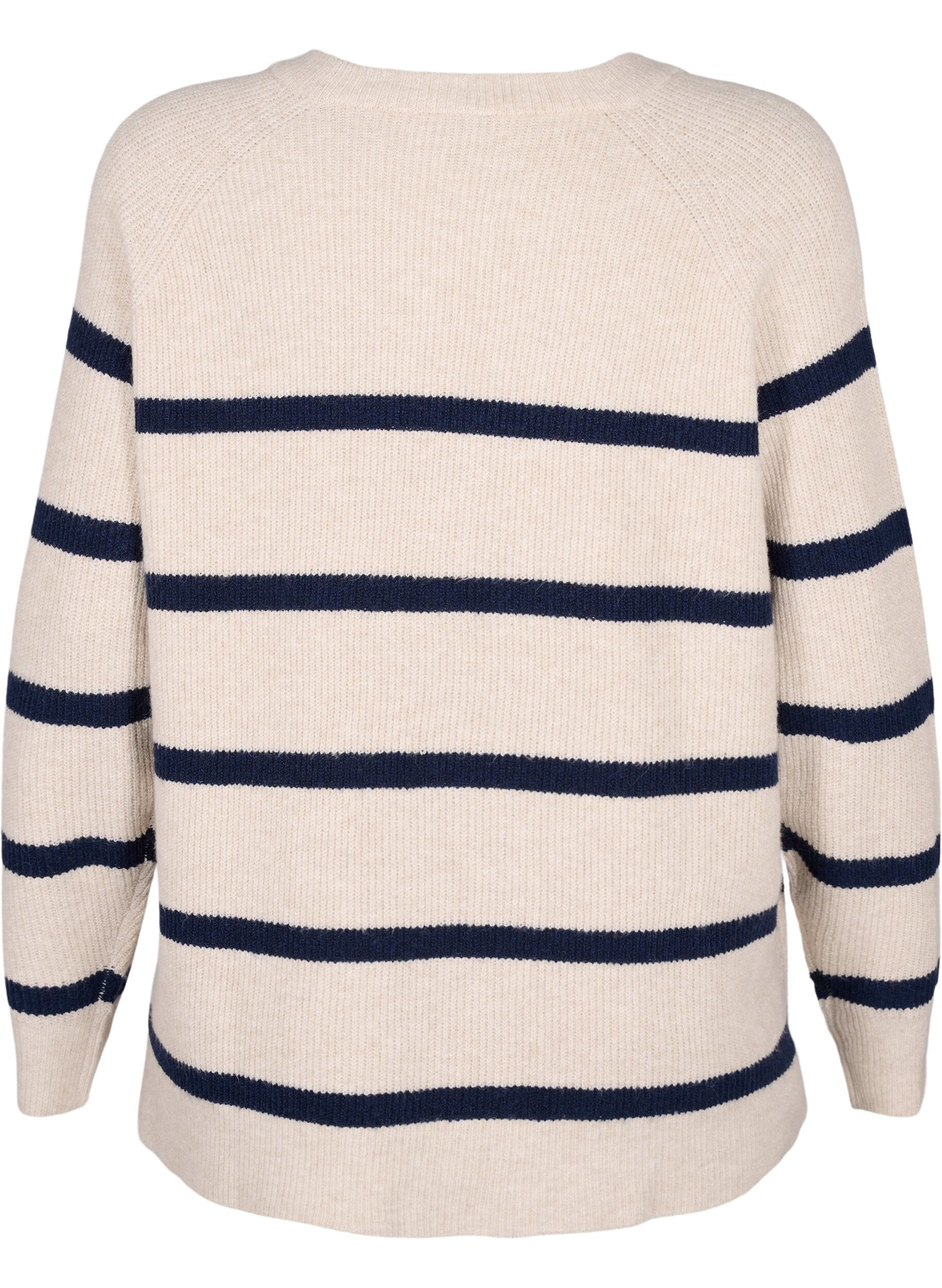 Zizzi Ribbestrikket genser med striper, P.Stone/Navy.B.Mel., Packshot image number 1