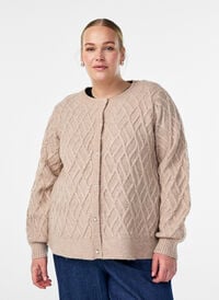 Kabelstrikket cardigan med perleknapper, Beige Kabelstrikket cardigan med perleknapper, Beige, Model