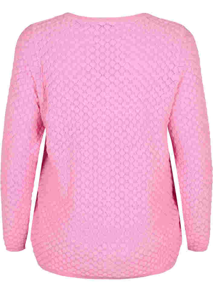 Mønstrete strikkegenser med V-hals, Begonia Pink, Packshot image number 1