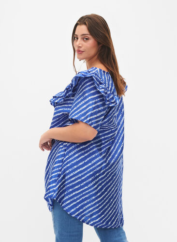 Stripet tunika med franser, S.T.W./White Stripes, Model image number 1