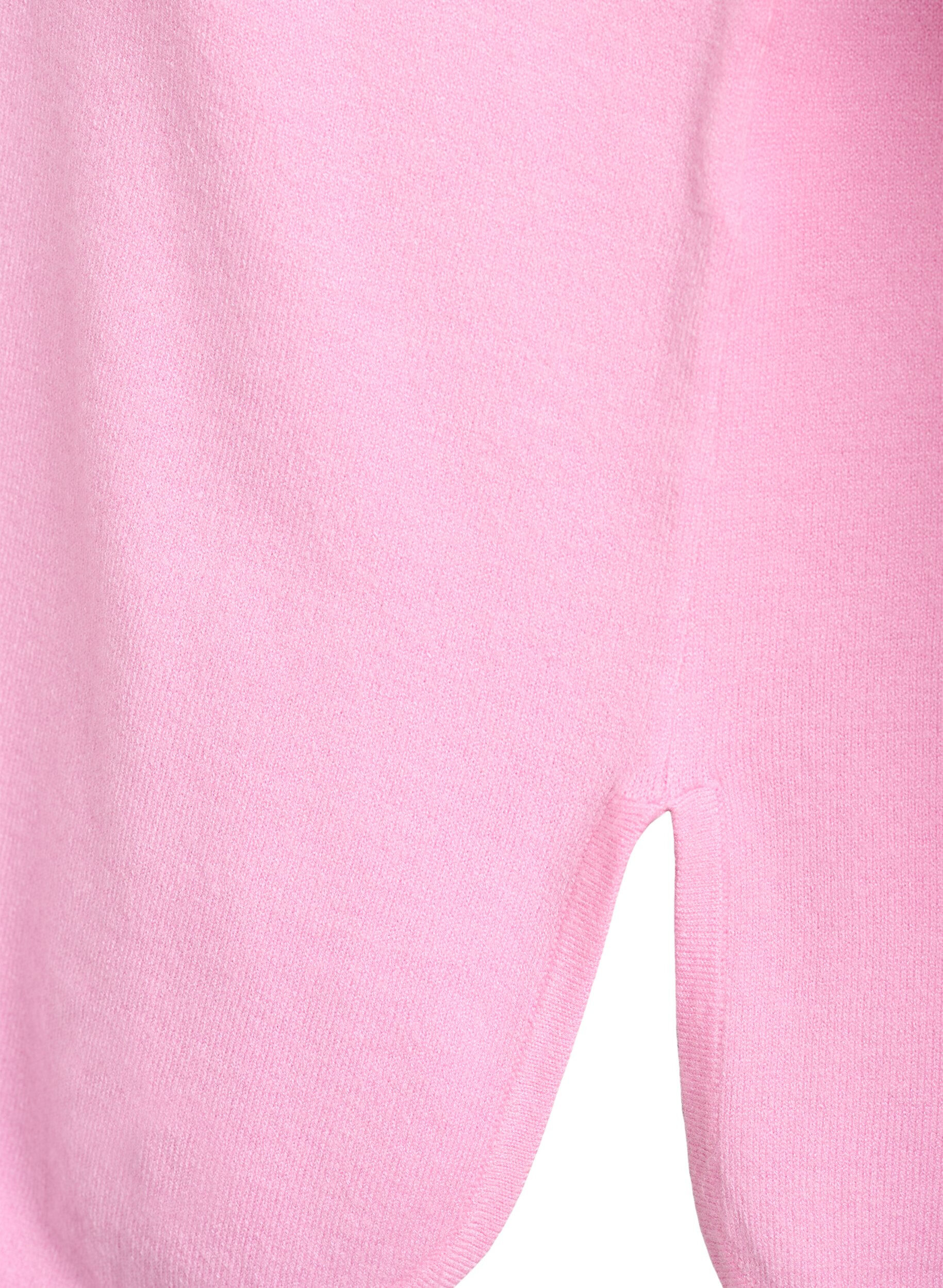 ZizziStrikkebluse med rund hals og strikket m&oslash;nster, Rosa, Packshot image number 3