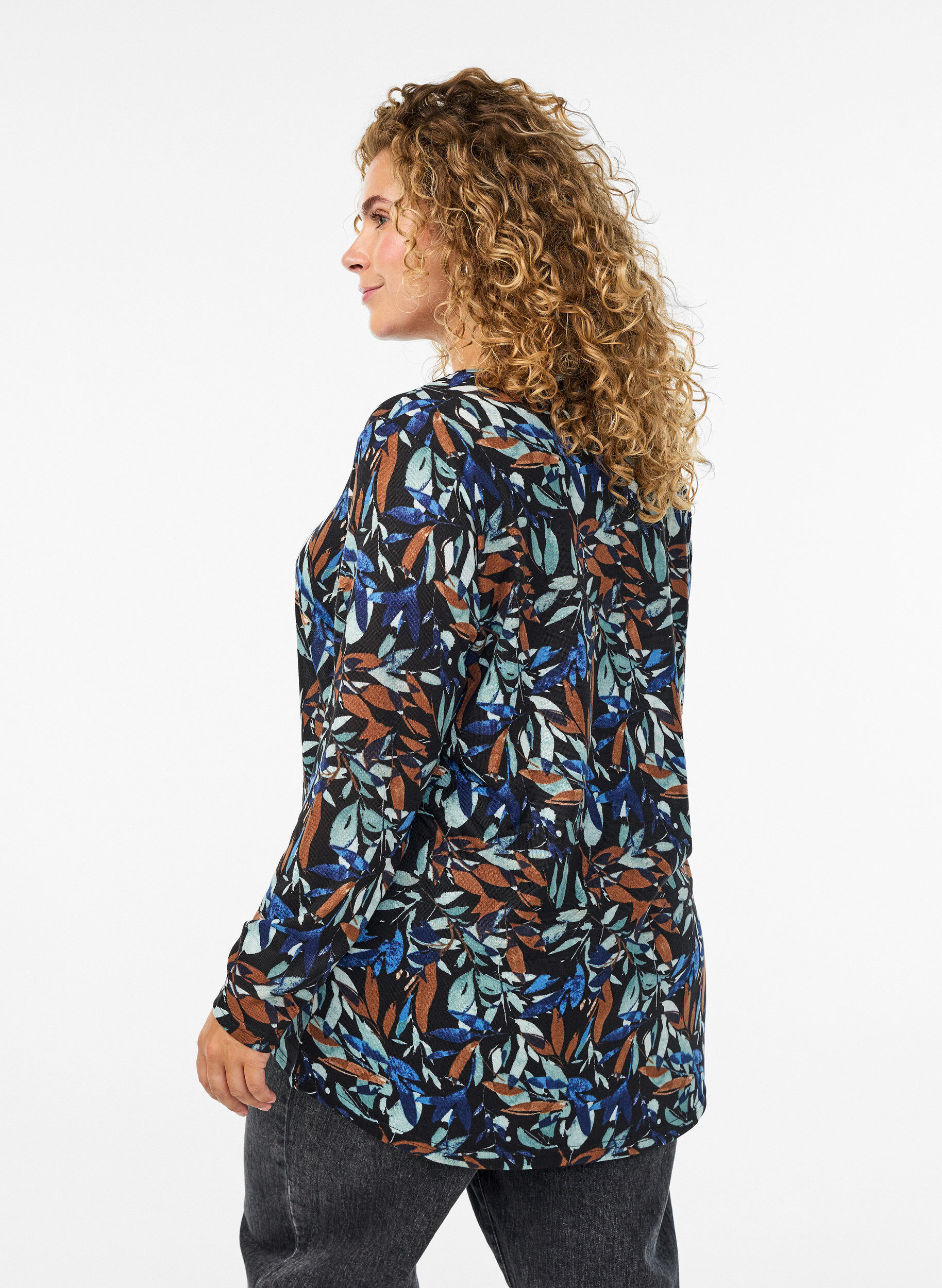 ZizziM&oslash;nstret bluse med lange ermer, Bl&aring;, Model image number 2