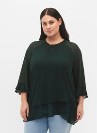 Bluse som er asymmetrisk nederst og med 3/4 ermer, Scarab, Model
