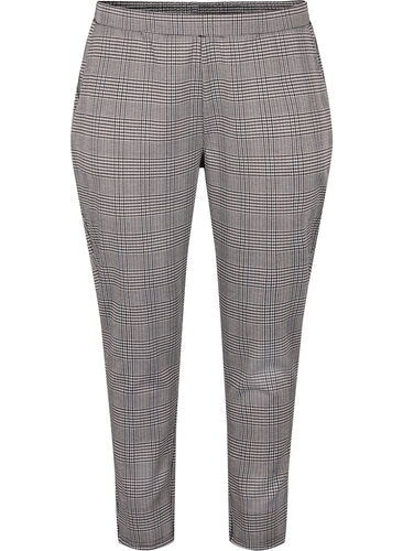 Cropped Maddison bukser med rutete mønster, Beige Brown Check, Packshot image number 0