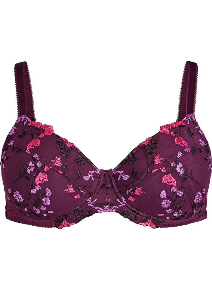 Polstret BH med blomsterbroderi, Lilla, Packshot image number 0