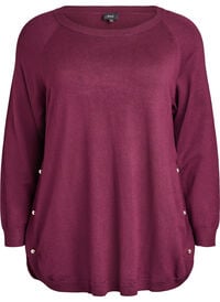 Strikkebluse med knapper i sidene, Rød Strikkebluse med knapper i sidene