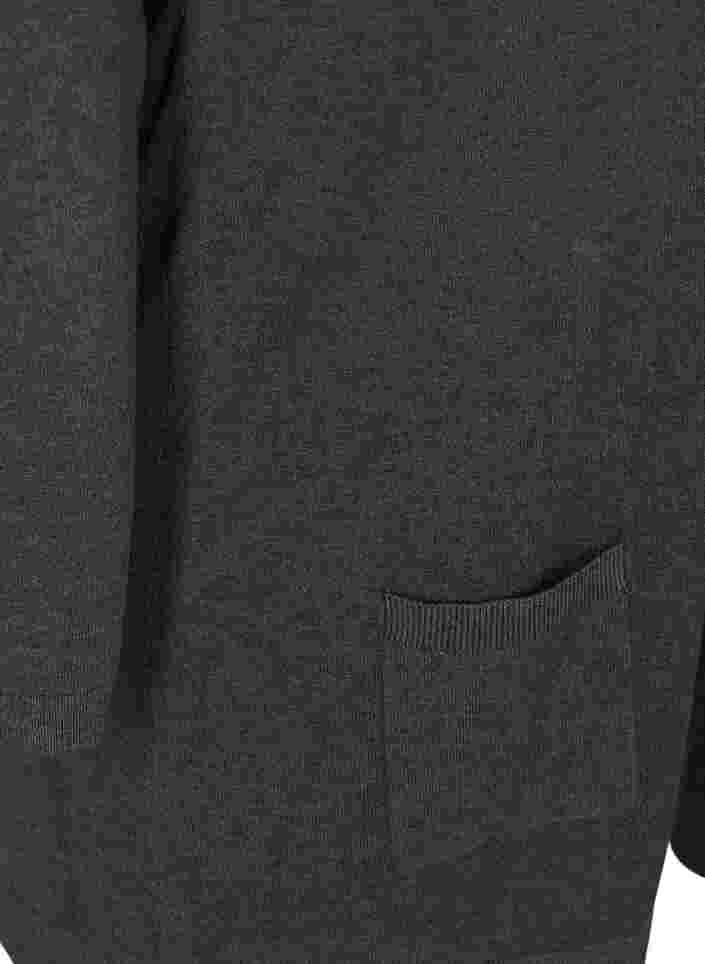 Lang strikkecardigan i viskoseblanding, Dark Grey Melange, Packshot image number 3
