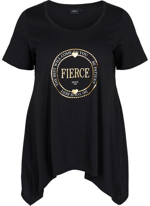 T-skjorte i bomull med A-form, Black FIERCE, Packshot image number 0