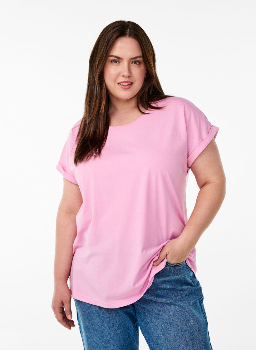 Kortermet T-skjorte i bomullsblanding, Rosa, Model image number 0