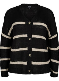 FLASH - Strikket cardigan med striper og knapper, Black w. Natural