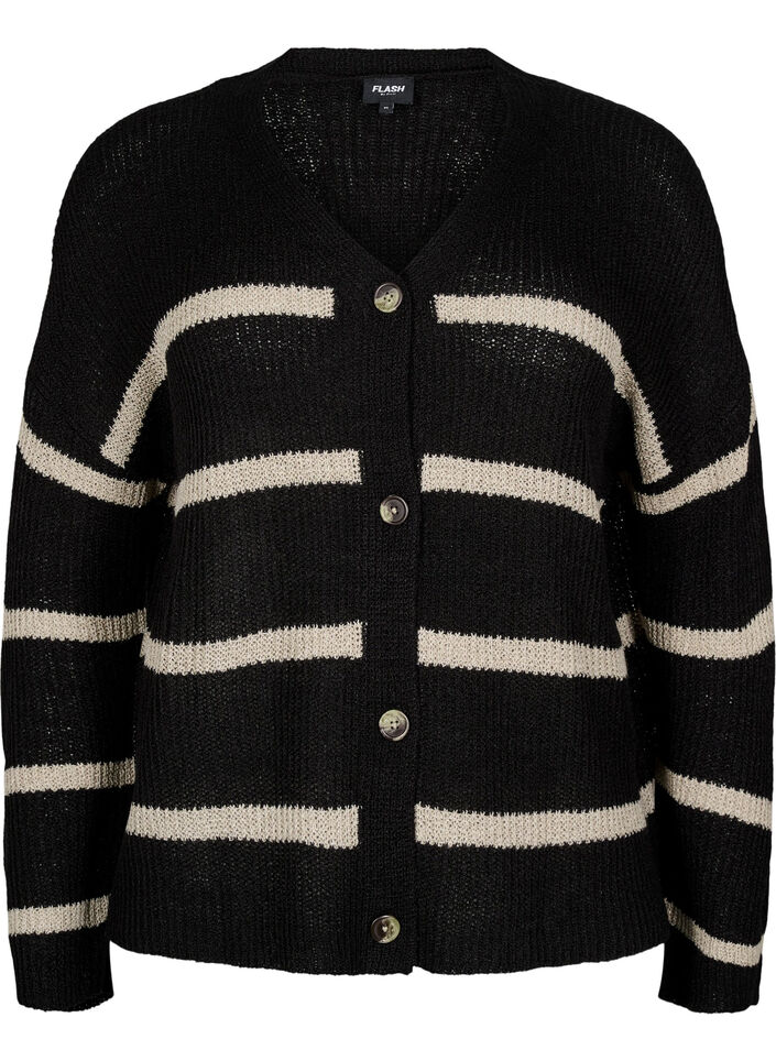 FLASH - Strikket cardigan med striper og knapper, Svart, Packshot image number 0