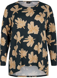 Blomstret bluse med lange ermer, Grønn Blomstret bluse med lange ermer