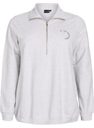 Genser med kort glidelås og høy hals, Light Grey Melange