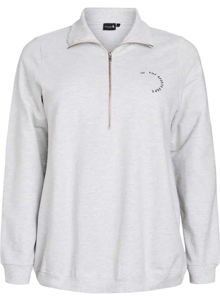 Genser med kort glidelås og høy hals, Light Grey Melange, Packshot