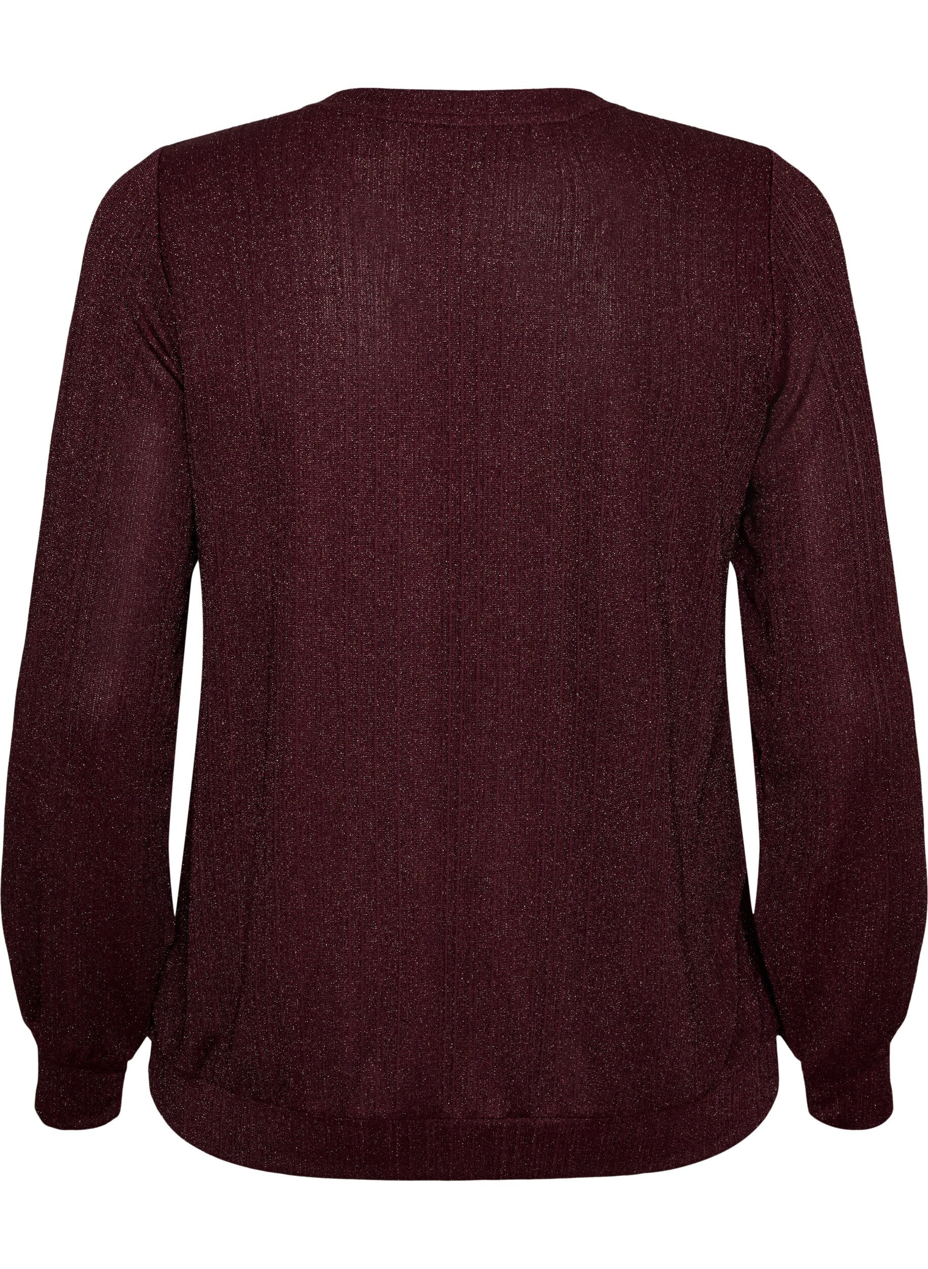 ZizziBluse med vertikal struktur og glittertr&aring;d, R&oslash;d, Packshot image number 1