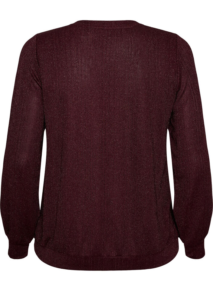 Bluse med vertikal struktur og glittertr&aring;d, R&oslash;d, Packshot image number 1