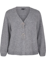 Strikket cardigan med sølvfarget sløyfe, Medium Grey Melange