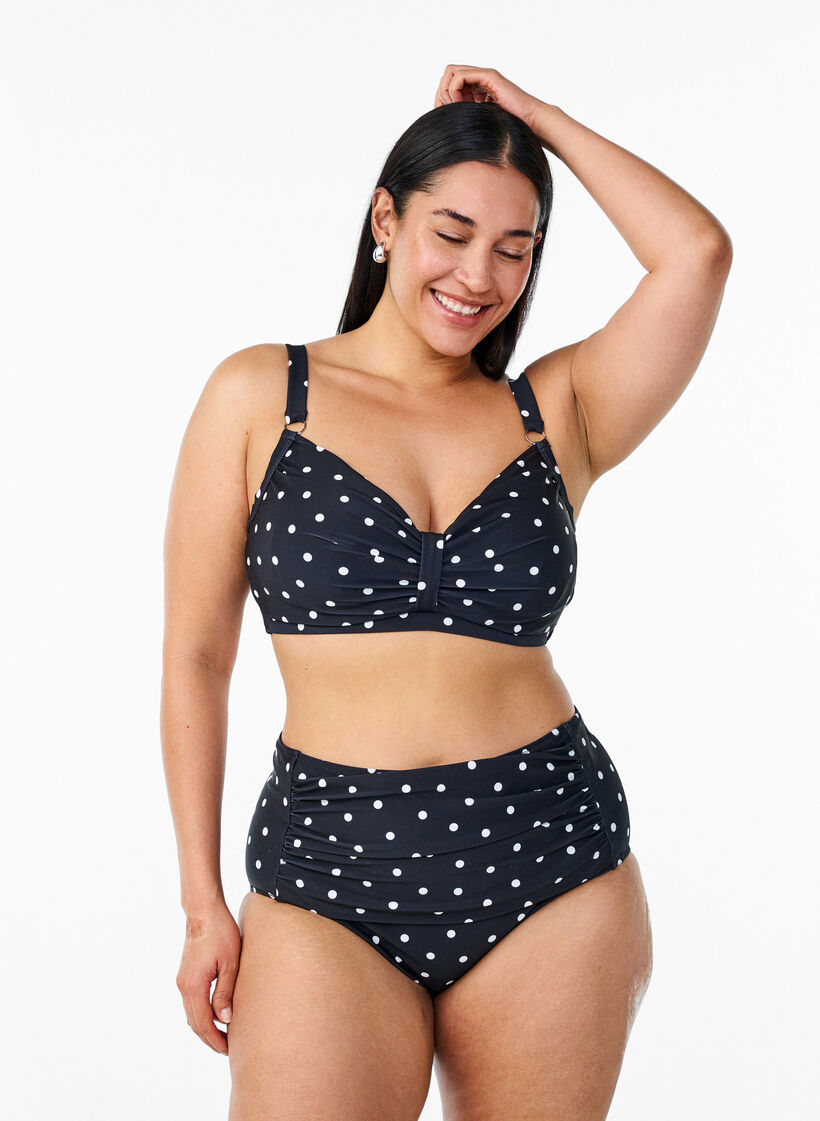 Bikinioverdel med b&oslash;yle og m&oslash;nster, Svart, Model image number 1